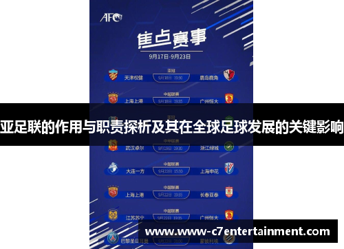 亚足联的作用与职责探析及其在全球足球发展的关键影响